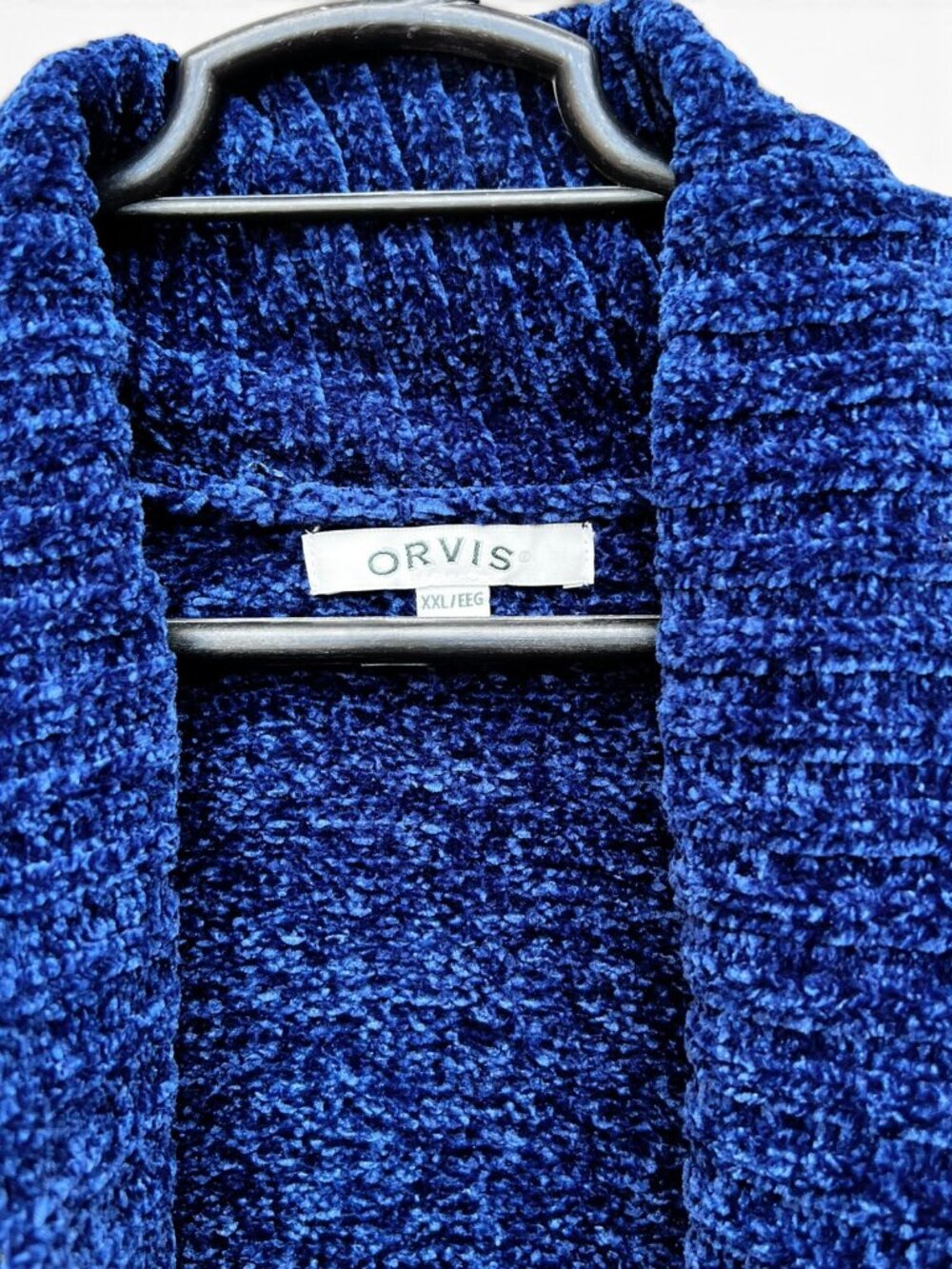 Orvis Royal Blue Chenille Knit Open Front Shawl Collar Cardigan Sweater XXL